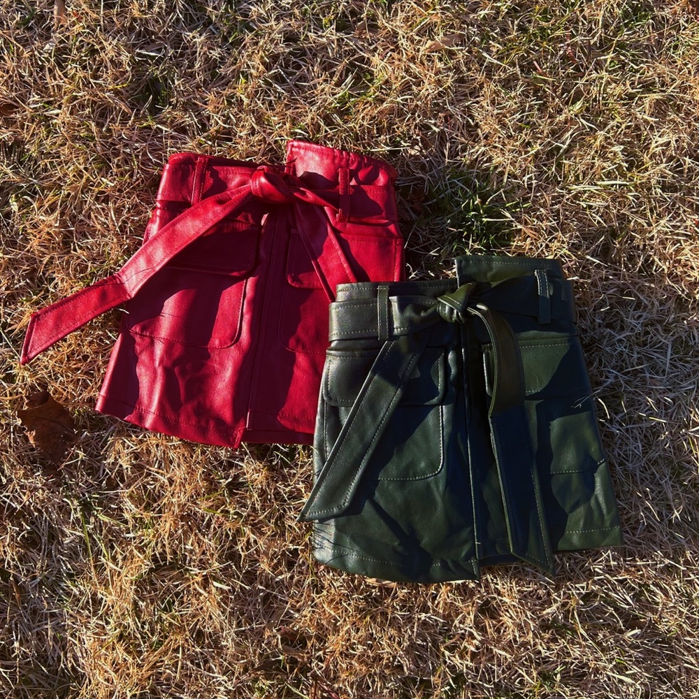 Set of 2 girls Red and Green Faux Leather Mini Skirts